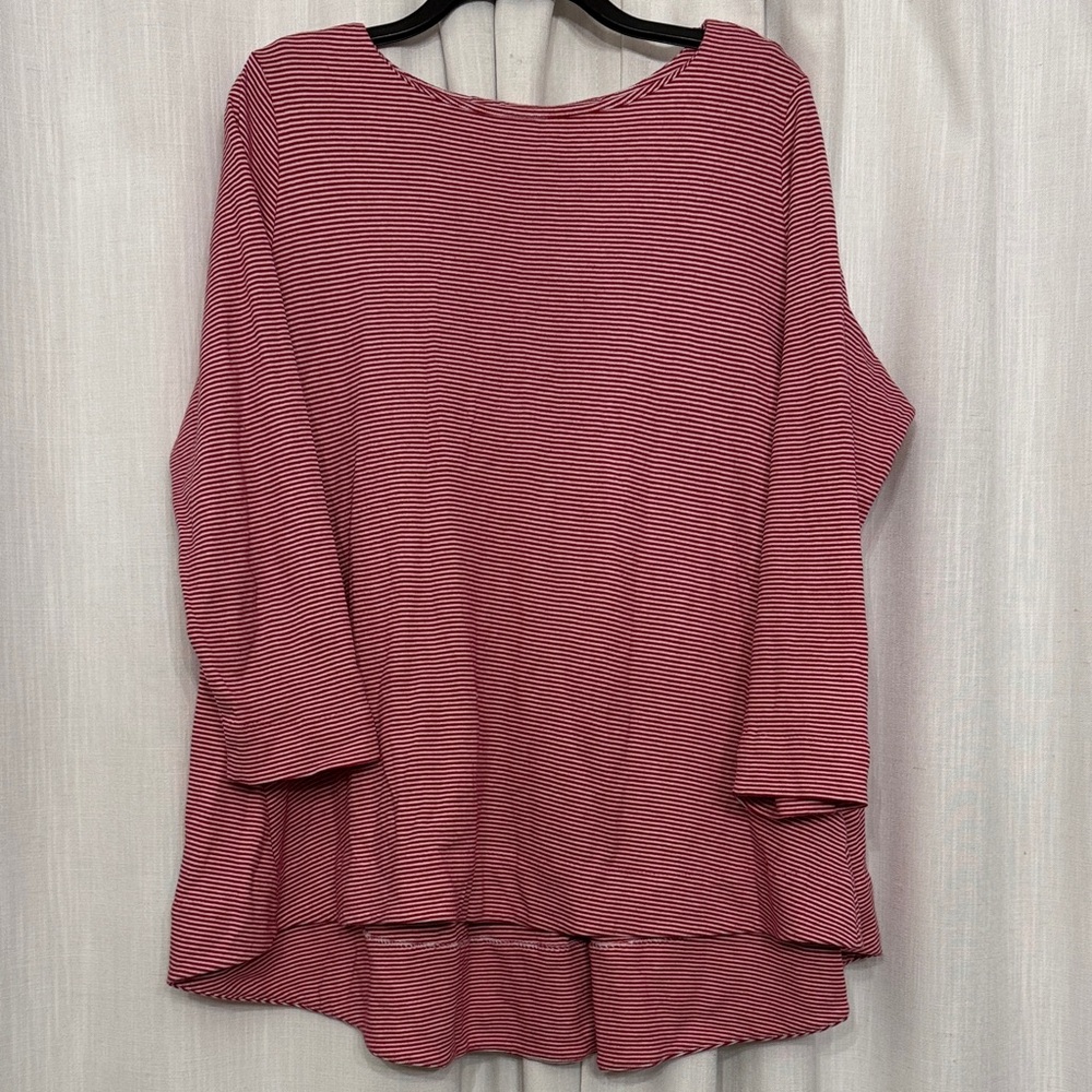 John Mark Red White Striped Tunic Top Knit Shirt Sz Large Like New